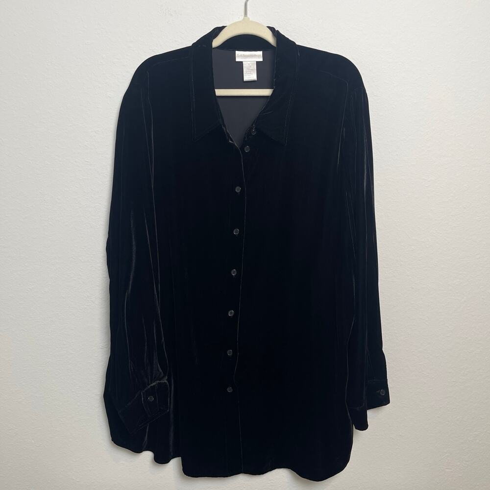Soft Surroundings Black Velvet Button Down Blouse Women’s 3X Luxe Stretch Top